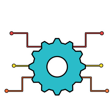Gear icon line with digital circuit lines artificial intelligence colorful