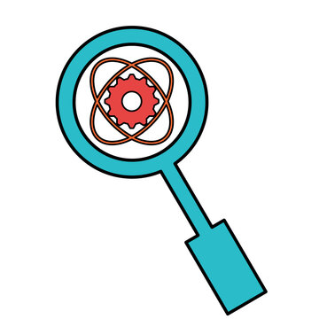 Magnifying glass icon line with gear artificial intelligence colorful