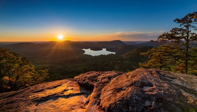 Sunrise At Jumping Off Rock Above Lake Jocassee In South Carolina
