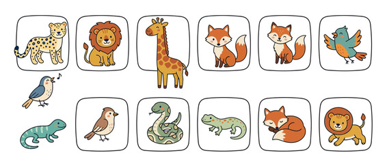 Obraz premium Cute Cartoon Animals Collection Isolated