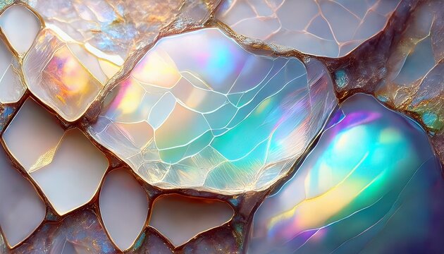 Opalite Iridescent Gemstone Closeup Of Opal Moonstone Surface With Cracks Reflecting The Light In Pastel Colors Prismatic Color Shifting Crystal Effect In Milky White Stone Square Background Image