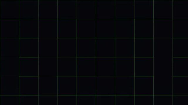 Green geometric digital grid pattern on black background. 4K tech motion graphic for data visualization, cybersecurity HUD interface, and minimalist abstract web design layout.