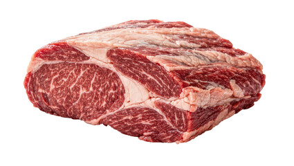 Obraz premium Raw marbled beef chuck roast with thick fat cap, isolated on transparent background