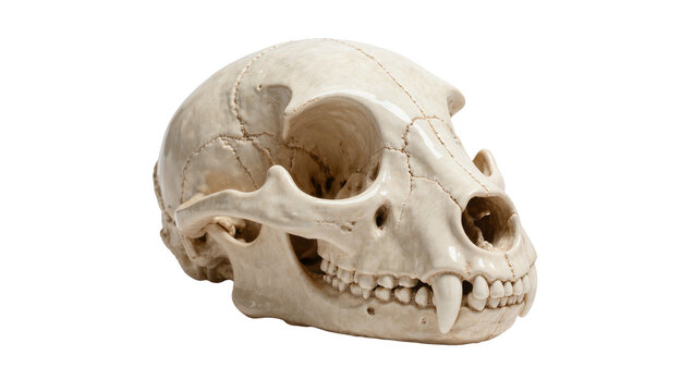 Detailed bear skull with sharp teeth and eye sockets, isolated on transparent background