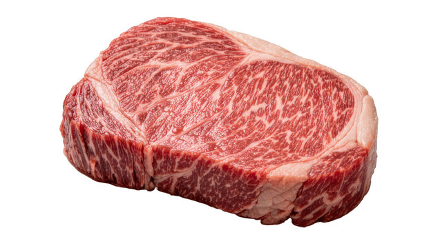 Raw marbled beef steak with intricate fat marbling, isolated on transparent background