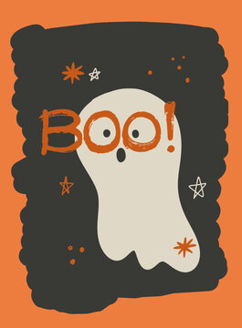Cute Ghost Saying Boo Hand-Drawn Illustration