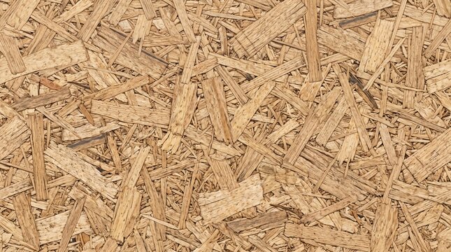 OSB oriented strand board wood texture with flat wood chip pattern, seamless construction panel background for floors, roofs, walls, building and interior design.