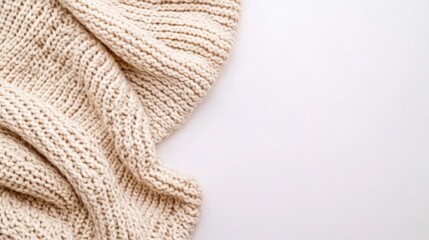 Fototapeta premium Warm beige woolen sweater texture creates a cozy backdrop for creative designs and seasonal inspirations with soft yarn fabric