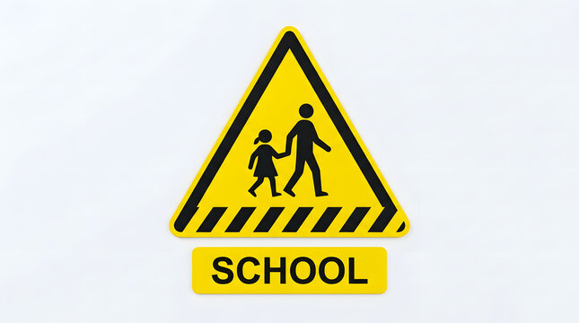 Bright school crossing sign with children silhouette