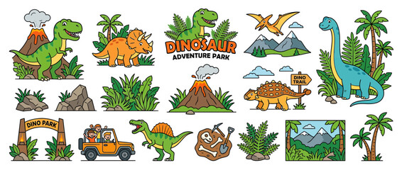 Cute Cartoon Dinosaur Collection Isolated on Transparent Background © yoga