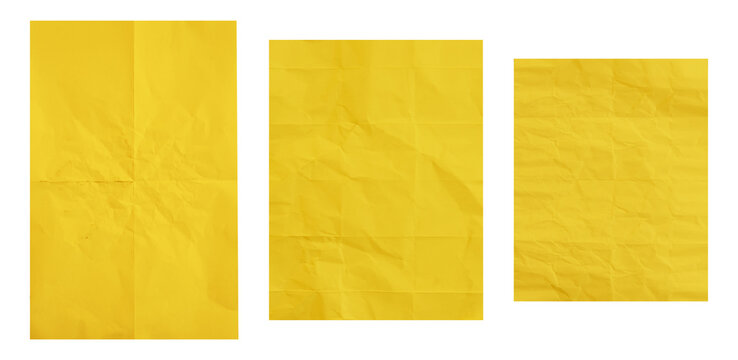 collection of crumpled yellow sticky note on white background isolated