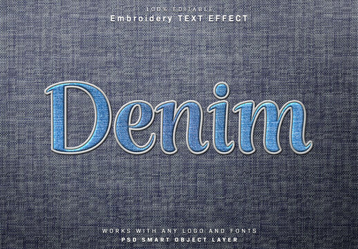 Realistic Embroidery Text Effect on Denim Fabric Texture Mockup
