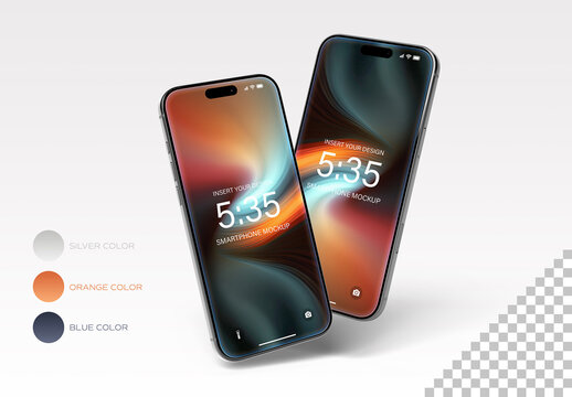Two Floating Smartphones Isolated On Editable Background Mockup