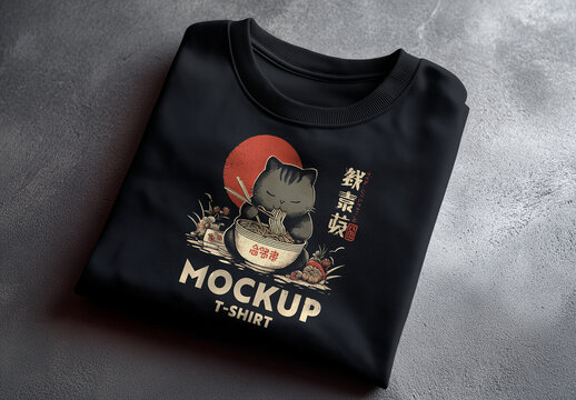 Folded Black T-shirt Logo Mockup