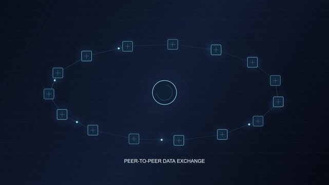 Glowing blue decentralized blockchain network digital interface