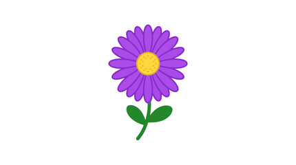 Fototapeta premium Violet daisy blossom icon with petals and green stem is isolated over a plain white backdrop.