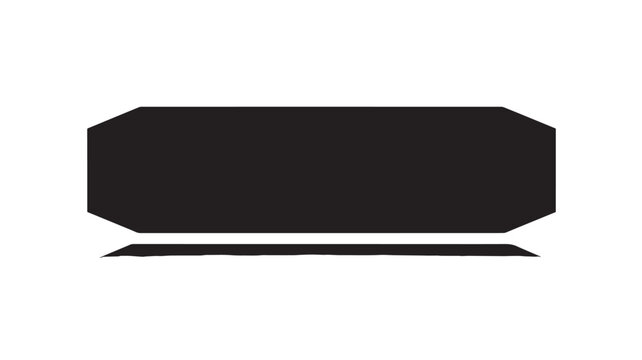 Black banner shape with chamfered edges is isolated over a clean white background.