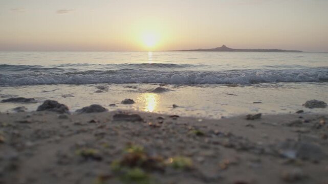 Sea,Beach,Sandy,Small Wave,Sunset,Sun,Wide Angle