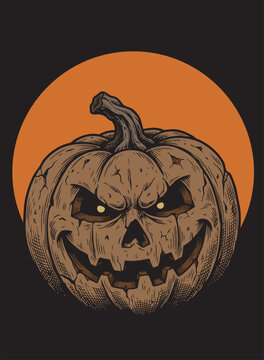 Halloween pumpkin lantern with a sinister grinning face