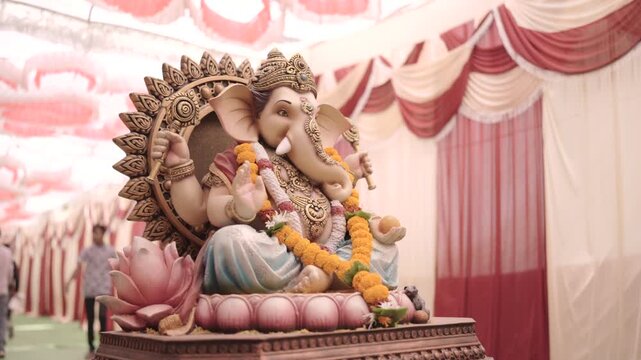 Lord Ganesha Idol Decorated in a Hindu Temple in India