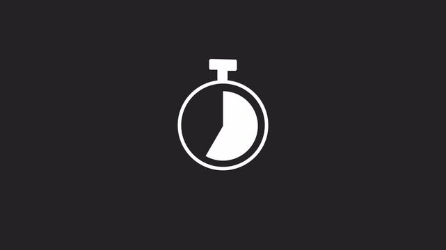 Flat Design Analog Stopwatch Icon On Dark Gray Screen. Time transition on the chronometer Represented In White Color. Empty To Full. Timer Sign On Chroma Key Background. Clock Symbol Animation In 4k