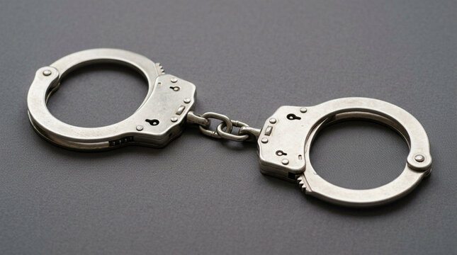 Metal Handcuffs Close-up on Dark Background, Crime and Justice Concept
