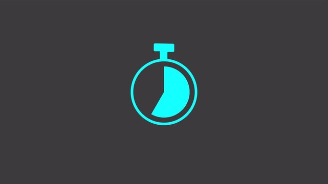 Flat Design Analog Stopwatch Icon On A Dark Gray Screen. Time Transition On The Chronometer Represented In Cyan Color. Empty To Full. Timer Sign On Chroma Key Background. Clock Symbol, 4K Animation.