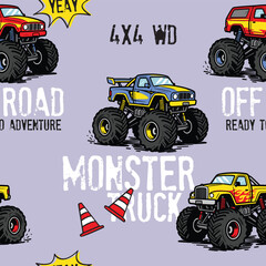 Cartoon Monster Truck Purple Background © atap