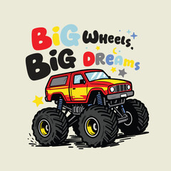 Red Monster Truck with Big Wheels and Big Dreams Illustration  © atap