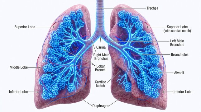 Human Lung Anatomy Diagram Medical Illustration.