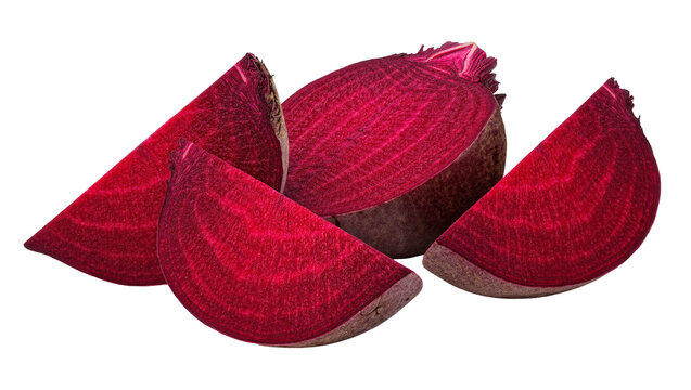 Deep red beet root cut into wedges, isolated on transparent background