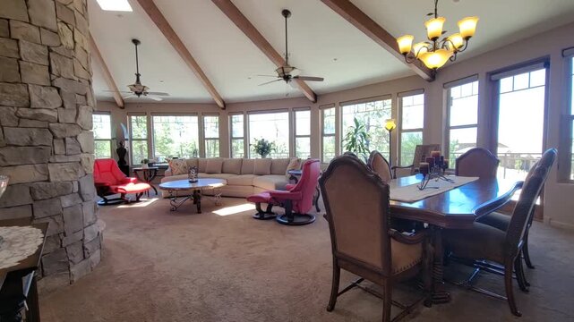 Spacious living and dining room interior