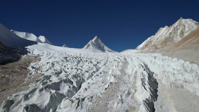 Aerial view of Lunpo Gangri King Peak glacier in Tibet