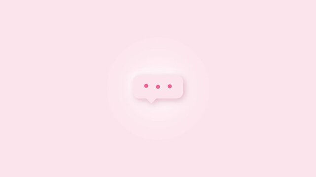 Minimalist pink chat bubble icon with three dots on pastel background