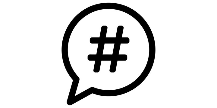 Hashtag symbol inside speech bubble icon for social media communication and digital interaction concepts.