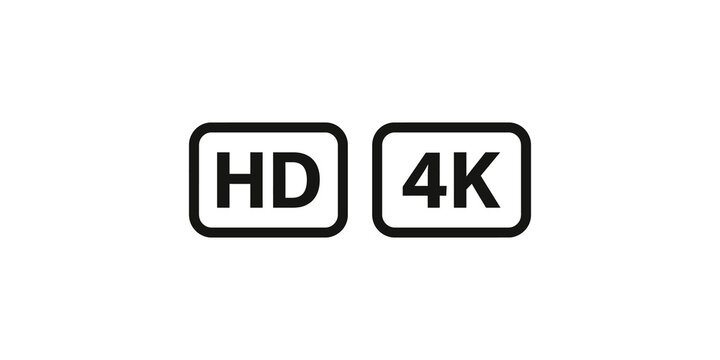 Black HD and 4K resolution screen format icons.