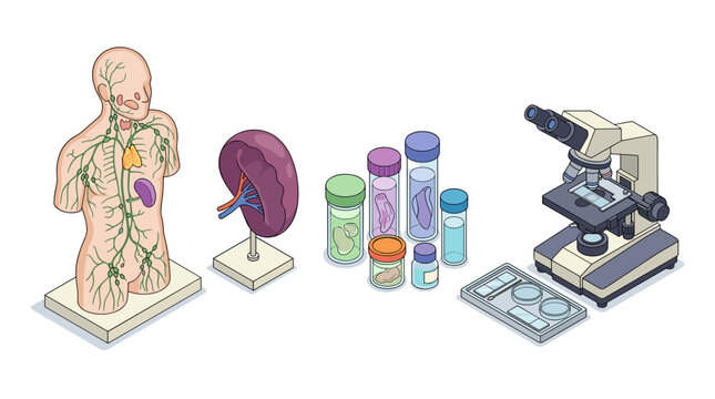 scientific exploration of human anatomy with lab equipment and microscope for biological research