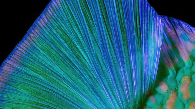 Parrotfish Pectoral Fin Emerging From Intensely Colored Tropical Scales with Blue And Turquoise Pores in Horizontal Macro View