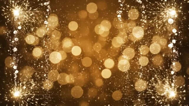 Sparkler Firework Border Frame Animation on Gold Bokeh Particles Background