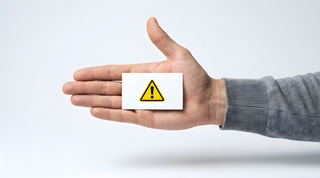hand holding warning sign card for safety and risk concept