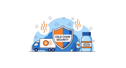 Naklejka premium Cold Chain Security Illustration for Vaccine Logistics and Temperature Controlled Transport