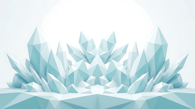 Symmetrical 3d low poly ice crystals on a clean white background
