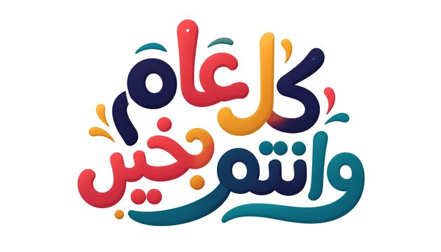 Modern colorful Arabic calligraphy greeting "Kol Aam wa Antum Bi-khair