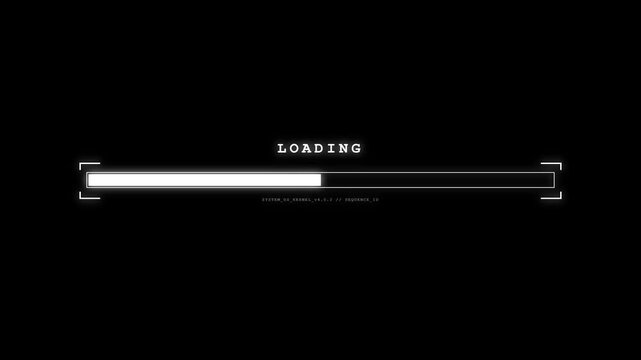 Minimalist loading bar graphic with digital progress indicator on black background.