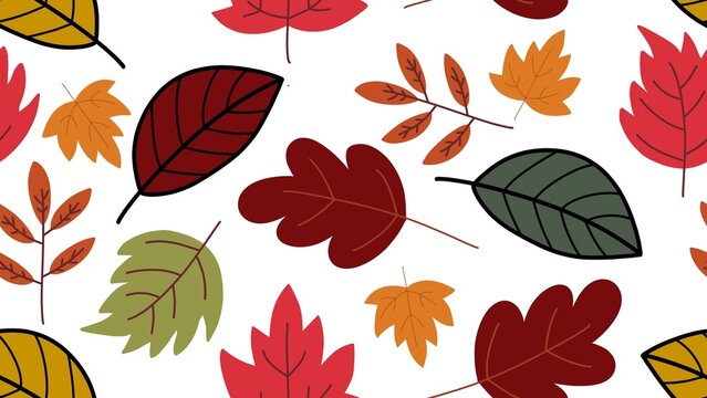 Dense Autumn Leaves Mixed Seamless Pattern on White