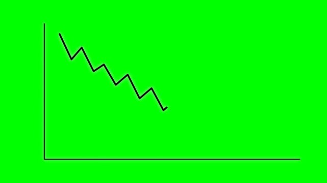 Black line graph showing a downward trend on a bright green background.
