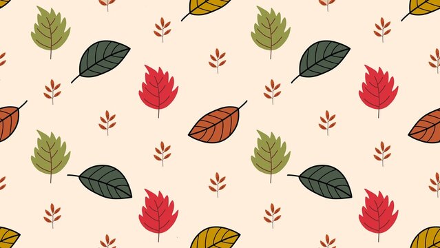 Autumn Leaves Seamless Pattern on Cream Background