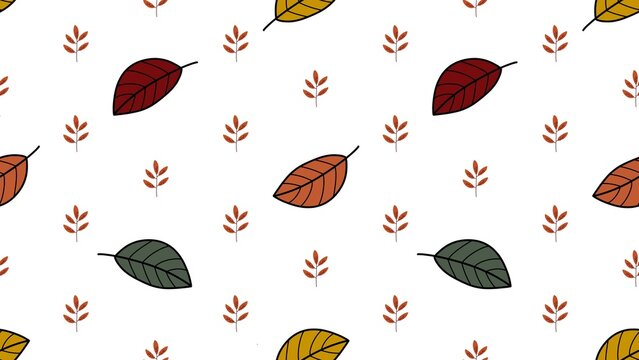 Repeating Autumn Leaves Vector Pattern on White