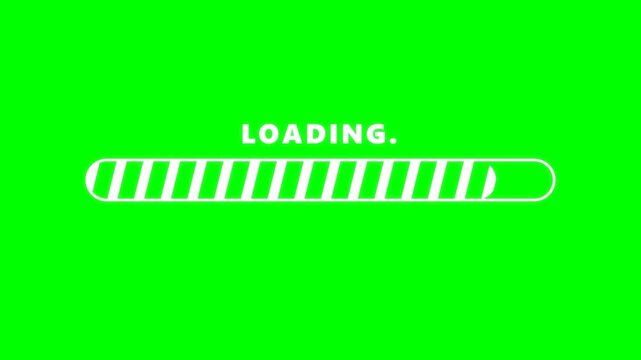 White loading bar progress indicator isolated on a bright green chroma key background.