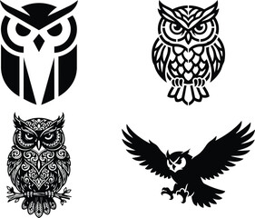 Fototapeta premium Owl Logo Set, Minimalist and Decorative Vector Icons
